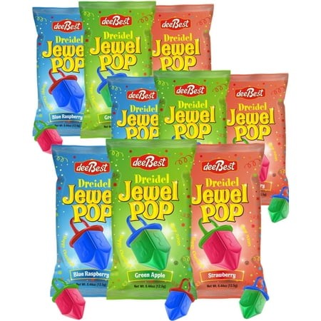 Dreidel Jewel Ring Pops Shape Hanukkah Candy  Individually Wrapped  Kosher Certified  Variety Pack  9 Count