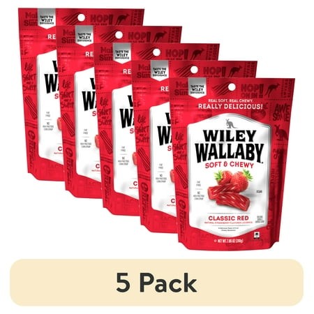 (5 Pack) Wiley Wallaby Classic Red Licorice Candy  7.05 Oz. Resealable Bag