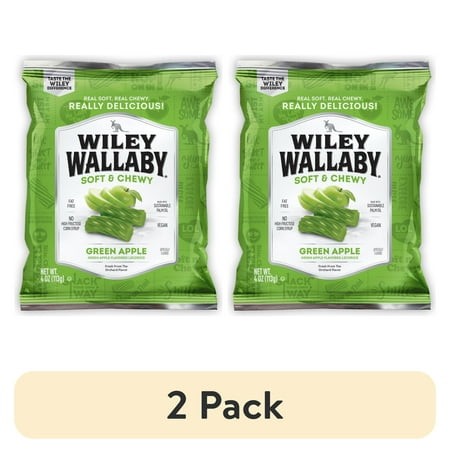 (2 Pack) Wiley Wallaby Green Apple Licorice Candy  4 Oz. Bag  Contains Wheat & Soy