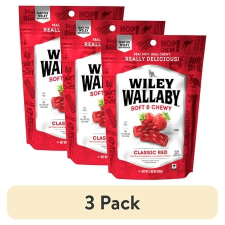 (3 Pack) Wiley Wallaby Classic Red Licorice Candy  7.05 Oz. Resealable Bag