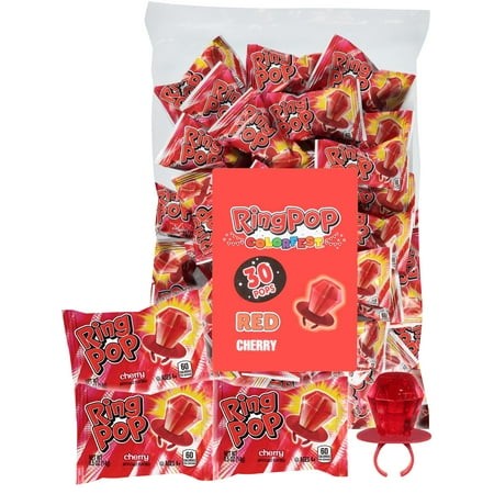 Ring Pop Red Christmas Candy MDA05 Lollipops  30 Ct Wrapped in Red Cherry Flavor  Full Size  Fun Hard Candy for Birthday Parties  Holiday Parties  Sto