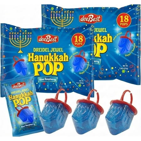 Hanukkah Dreidels Jewel Pop Ring MDA05 Shape Candy - Blue Raspberry 36 Count Individually Wrapped Dreidel - Hanukah Decorations Kosher Candy Party Fav