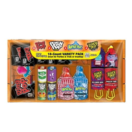 Halloween Ring Pops  Juicy Drop  Baby Bottle  Push  Assorted Flavor Lollipops  Variety Pack  12.4 Oz  18 Count Box