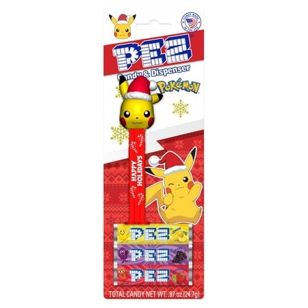 PEZ Candy Christmas Pikachu with Red Santa Hat  1 Candy Dispenser Plus 3 Rolls Assorted Candy  1 Count  0.87 Oz