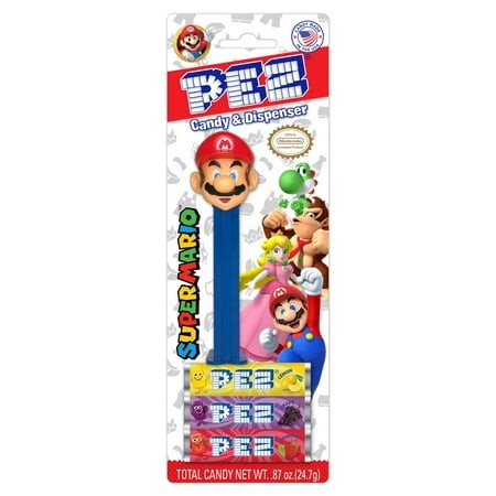 PEZ Candy Christmas Super Mario  1 Candy Dispenser Plus 3 Rolls Assorted Candy  I Count  0.87 Oz