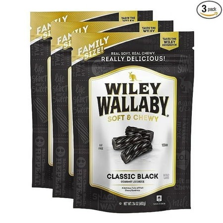 Wiley Wallaby Licorice 24 Ounce Classic Gourmet Soft & Chewy Australian Black Licorice Candy Twists  3 Pack