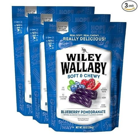 Wiley Wallaby Licorice 10 Ounce Classic Gourmet Soft & Chewy Australian Blueberry Pomegranate Candy Twists  3 Pack