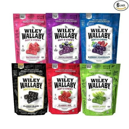 Wiley Wallaby Licorice 10 Ounce Classic Gourmet Australian Style Soft & Chewy Licorice Candy Variety Pack Twists  6 Pack