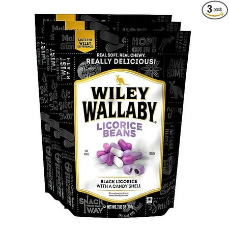 Wiley Wallaby 7.05 Ounce Classic Black Gourmet Australian Style Soft & Chewy Licorice Candy Beans  3 Pack