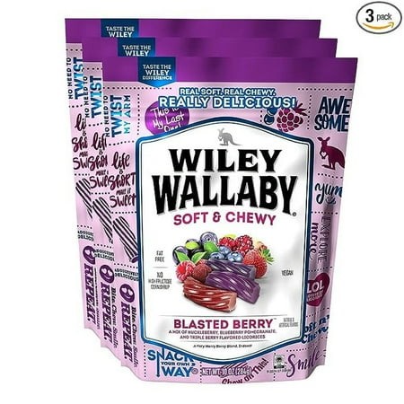 Wiley Wallaby Licorice 10 Ounce Classic Gourmet Soft & Chewy Australian Blasted Berry Licorice Candy Twists  3 Pack
