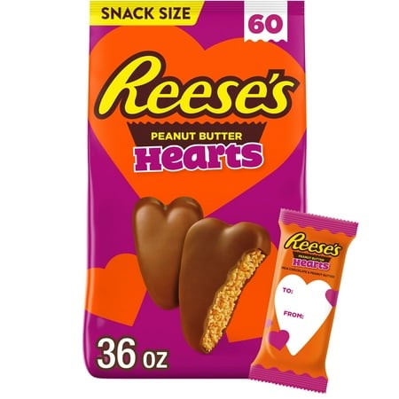 REESE S Milk Chocolate Snack Size Peanut Butter Hearts  Valentine S Candy Bag  36 Oz (60 Pieces)