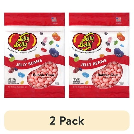 (2 Pack) Jelly Belly Bubble Gum Jelly Beans - 1 Pound (16 Ounces)  Bubble Gum Flavor Candy  Resealable Bag