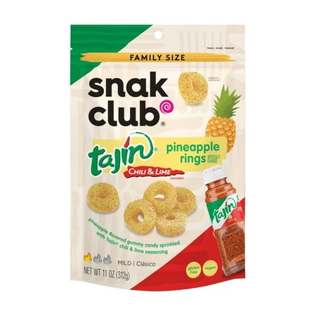 Snak Club Tajin Pineapple AKF18 Rings Gummy Candy  Fruit Candy Gummies with Chili and Lime Seasoning  Mild  Gluten-Free and Vegan Snacks  11 Oz Reseal