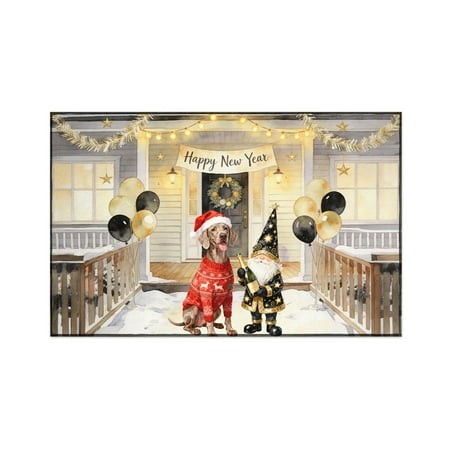 Happy New Year 2026 Weimaraner Santa Gnome Holiday Party Snow Indoor Rug Weim Gray Ghost Dog Lover Carpet Living Bed Room Sofa Home Decor - 13019