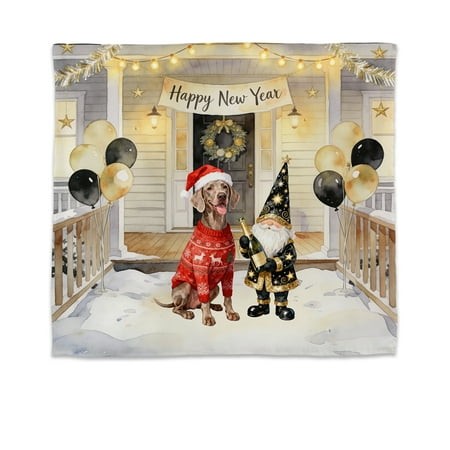 Happy New Year 2026 Weimaraner Santa Gnome Holiday Party Snow Tapestry Weim Gray Ghost Dog Lover Wall Hanging Backdrop Home Decor - 13019