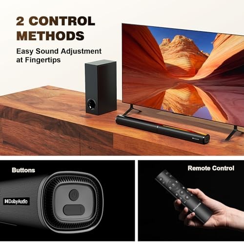 Nylavee Sound Bar - 2.1ch Dolby Audio Soundbar with Subwoofer, 240W High Volume, Wall Mountable 30-inch Bluetooth Sound Bar with HDMI ARC, Optical, an