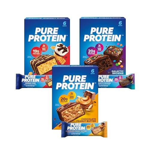 Pure Protein New Variety Pack Protein Bars – 20g Protein, 3g Sugar, 190 Calories (18 Count) Low Sugar* High Protein Snack - Gluten Free - Perfect fo