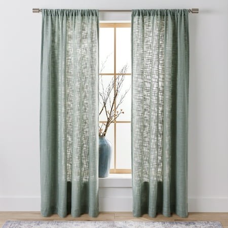 better homes & gardens woven slub rod pocket light filtering curtain panel 1-piece sage 52 w x 95 l