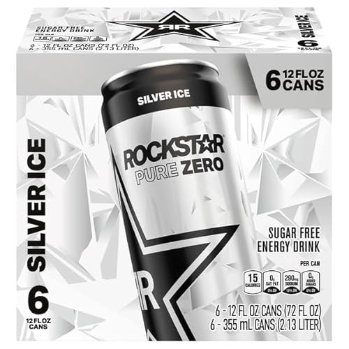 Rock Star Energy Drinks, Sugar Free Silver Ice, 12 Fl Oz, 6 Pack