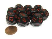 Koplow Games Set of 10 D12 12-Sided 18mm Opaque RPG Dice - Black with Red Numbers #02723