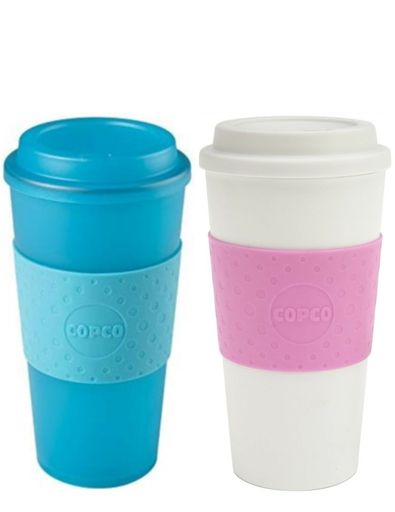 Copco Acadia Plastic Travel Mug Set 16 Oz Translucent Teal Bubble Gum Pink White
