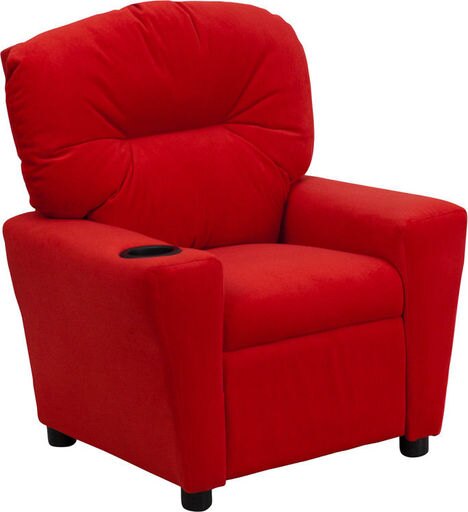 Contemporary Red Microfiber Kids Recliner with Cup Holder - BT-7950-KID-MIC-R.