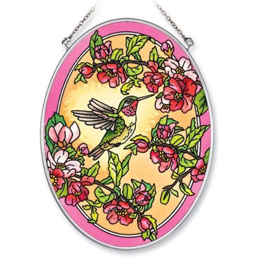 Amia 5509 Medium Oval Suncatcher with Hummingbird and Cherry Blossom Design, W L