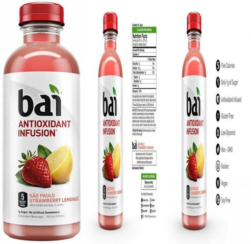Bai Flavored Water, S O Paulo Strawberry Lemonade, Antioxidant Pack of 12