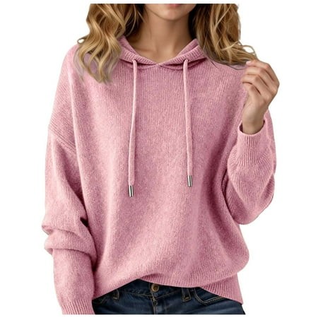 EliteGoogv Women Hoodies Sweatshirts Knitwear Sweatshirts Loose Fit Sportswear Solid Comfortable Winter Warm Pink L