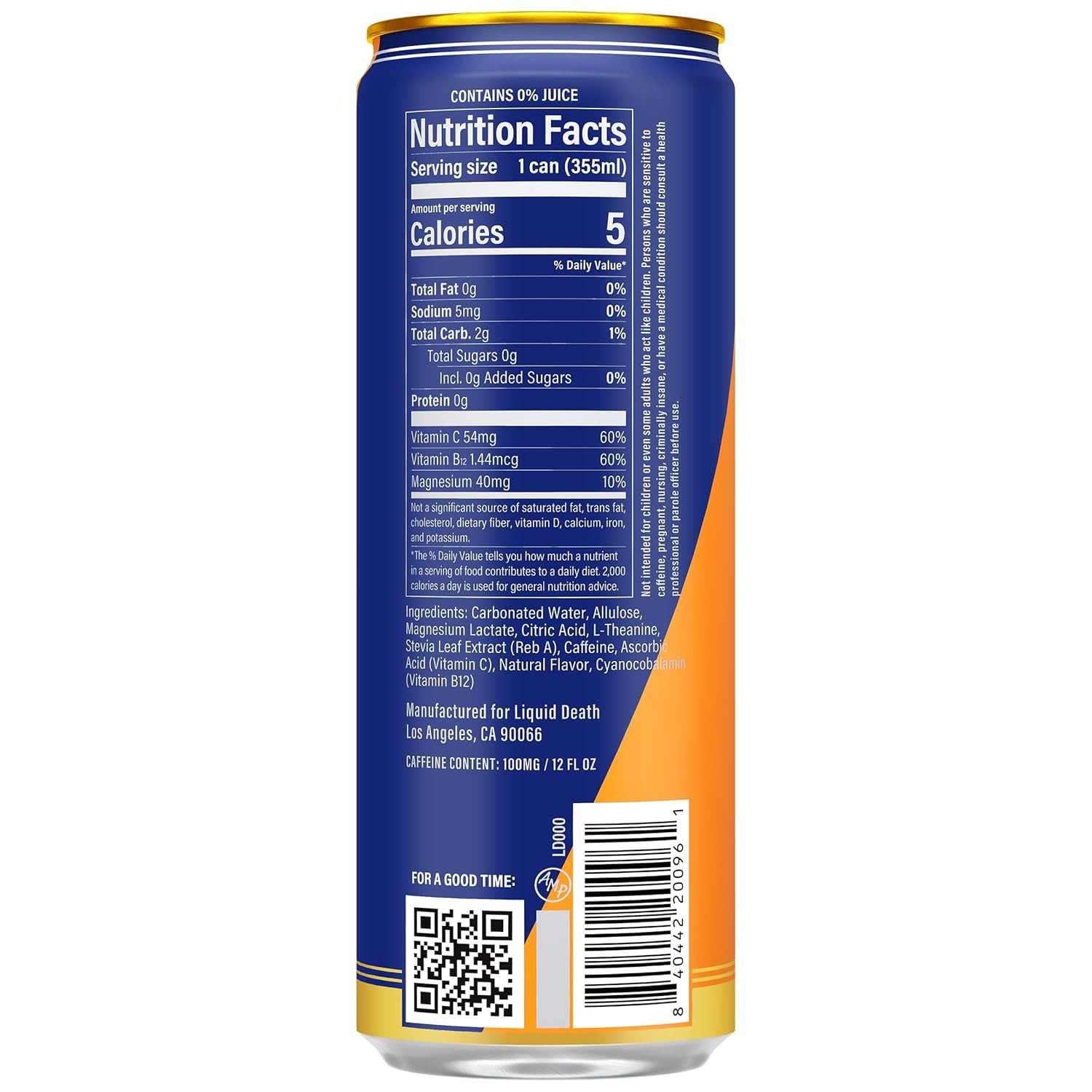 Liquid Death Sparkling Energy Orange Horror 12 Fl Oz 12-Pack Sugar-Free Drink thumbnail