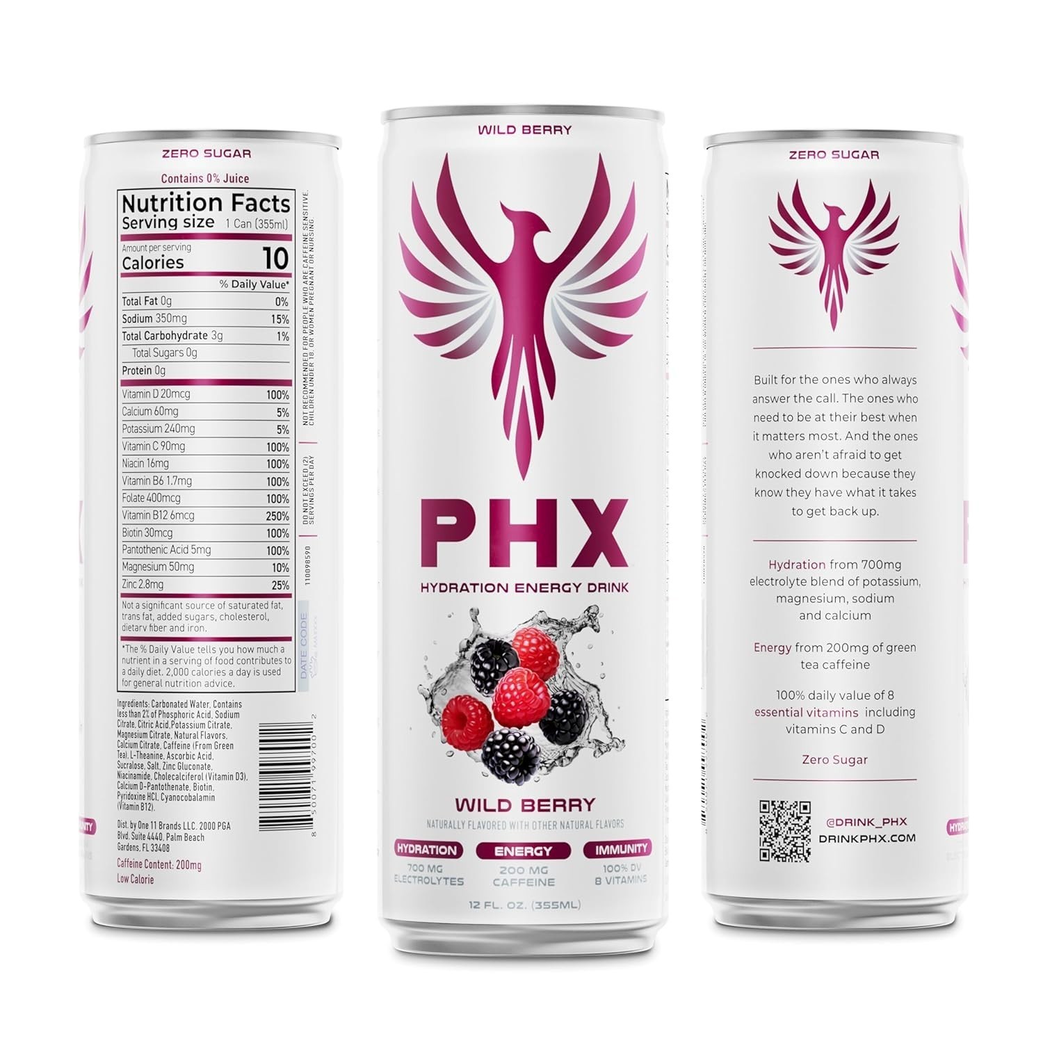 PHX Hydration Energy Drink  12 Oz Cans (12 Pack) (12 Pack, Wild Berry) thumbnail