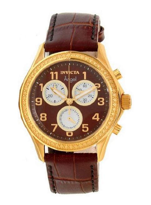 Invicta Angel Multi-Function Brown Dial Brown Leather Ladies Watch 12989 …