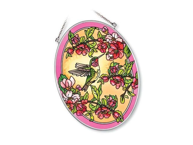 Amia 5509 Medium Oval Suncatcher with Hummingbird and Cherry Blossom Design, .