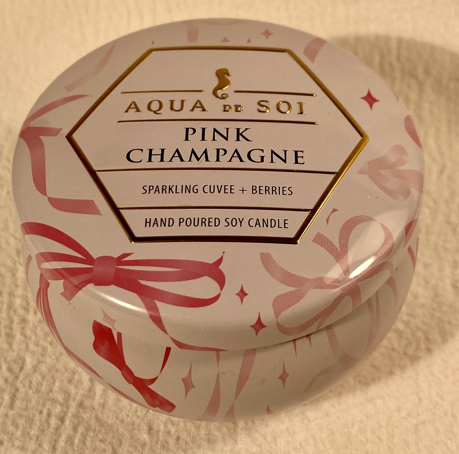 Aqua De Soi Candle ~ 4 Oz. 1 Wick Tin ~ Pink Champagne Natural Soy Candle USA thumbnail