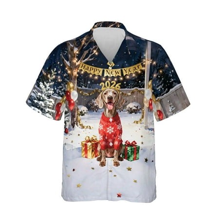 Happy New Year 2026 Weimaraner Holiday Balloons Party Snow Hawaiian Shirt Breathable Summer Unisex Merch Weim Gray Ghost Dog Lover - 13018