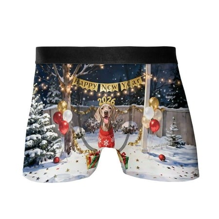 Happy New Year 2026 Weimaraner Holiday Balloons Party Snow All Over Print Boxer Briefs Underwear for Men Dad Weim Gray Ghost Dog Lover - 13018