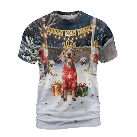 Happy New Year 2026 Weimaraner Holiday Balloons Party Snow All Over Print 3D Shirt Unisex Merch Weim Gray Ghost Dog Lover - 13018