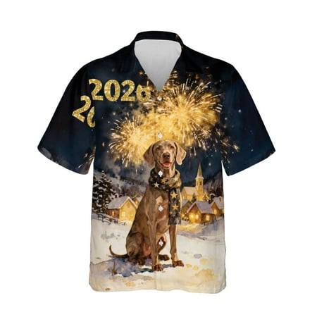 Weimaraner Happy New Year 2026 with Fireworks on New Year S Eve Hawaiian Shirt Breathable Summer Unisex Merch Weim Gray Ghost Dog Lover - 12022