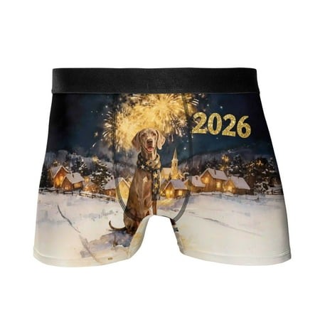 Weimaraner Happy New Year 2026 with Fireworks on New Year S Eve All Over Print Boxer Briefs Underwear for Men Dad Weim Gray Ghost Dog Lover - 12022