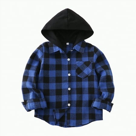 TOWED22 Boys Flannel Shirt Toddler Buffalo Plaid Shirt Long Sleeve Button up Shirts Kids Casual Tops(Blue 9-10 Y)