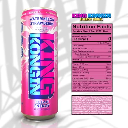 King Kongin Watermelon Strawberry Sugar Free, Zero Calorie Energy Drinks | 200mg of Natural Caffeine Pre Workout Performance with Energy & Focus & No  thumbnail