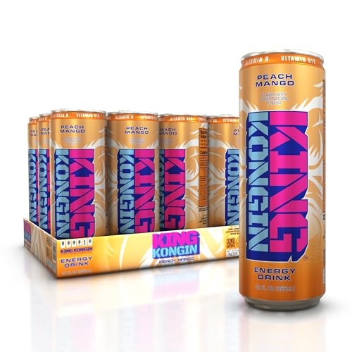 King Kongin Peach Mango Sugar Free, Zero Calorie Energy Drinks | 200mg of Natural Caffeine Pre Workout Performance with Energy & Focus & No Artificial