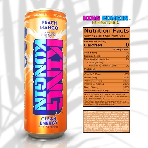 King Kongin Peach Mango Sugar Free, Zero Calorie Energy Drinks | 200mg of Natural Caffeine Pre Workout Performance with Energy & Focus & No Artificial thumbnail