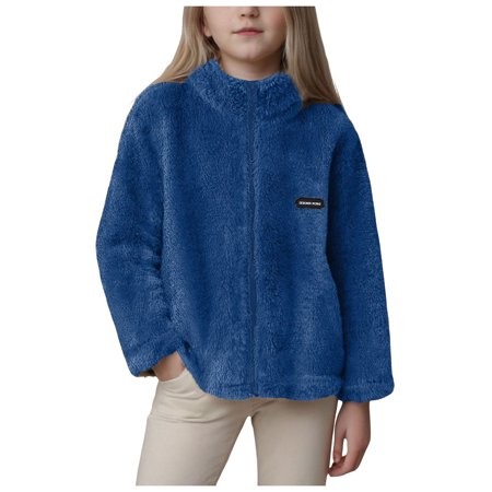 Gubotare Girls Hooded Fleece Jacket Girls Warm Sherpa Lined Buffalo Plaid Fleece Button Down Shirt Jacket Size 8-9 (Blue 8-9 Years)