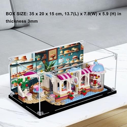 Acrylic Display Box for Lego 41119 Heartlake City Cake Cafe Kit, Clear Dustproof Organizer, Compatible with Lego 41119 (Box Only) (Black Base 3mm) thumbnail