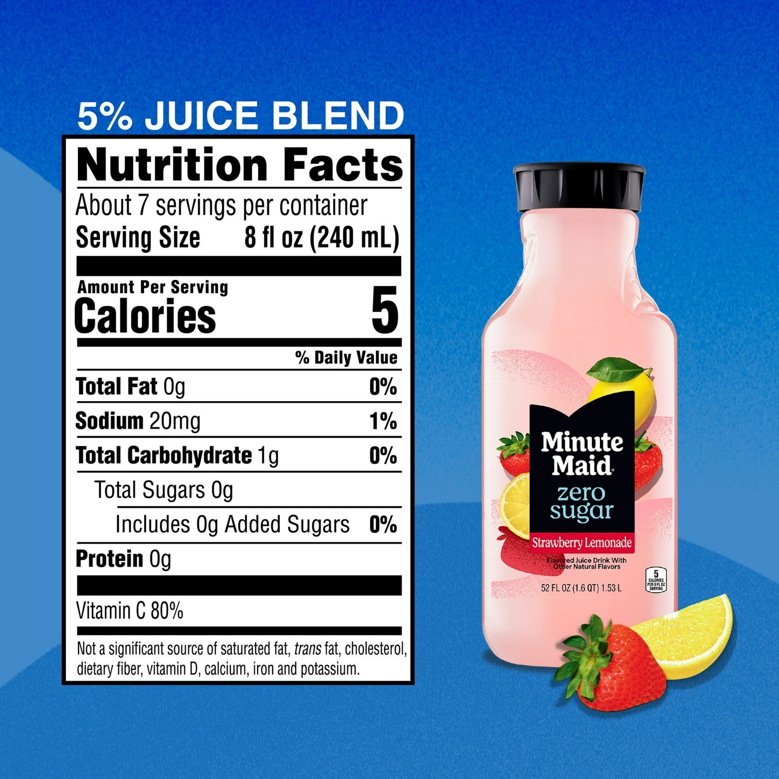 Minute Maid Zero Sugar Strawberry Lemonade Bottle, 52 Fl Oz thumbnail