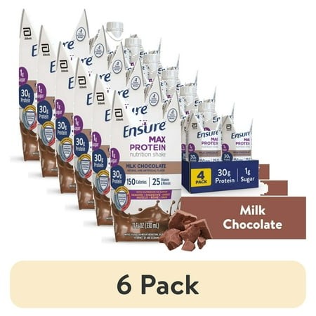 (6 Pack) Ensure Max Protein Shake  30g Protein  Milk Chocolate  11 Fl Oz  4 Pack