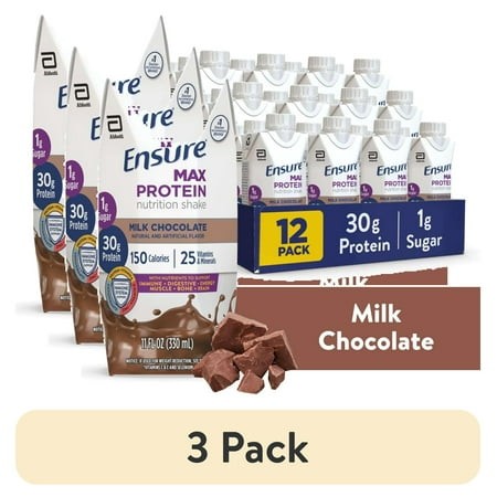 (3 Pack) Ensure Max Protein Shake  30g Protein  Milk Chocolate  11 Fl Oz  12 Pack