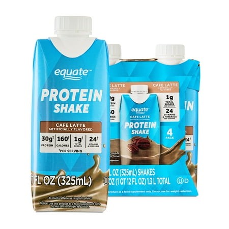 (Best If Used By 10/07/26) Equate Protein Shake  Cafe Latte  11 Fl Oz  4 Count