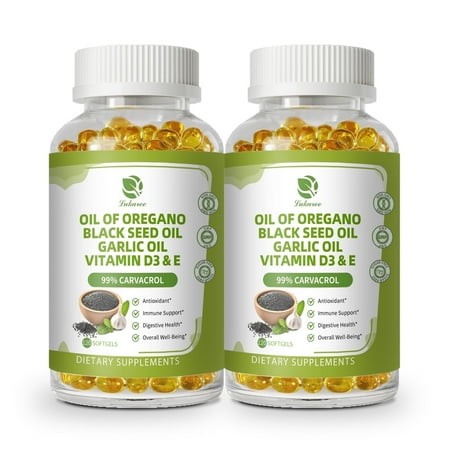 (bb 01/2028)(2 pack)oregano oil softgels oil of oregano with black seed oil garlic oil vitamin d3 e for immune digestive support bone health